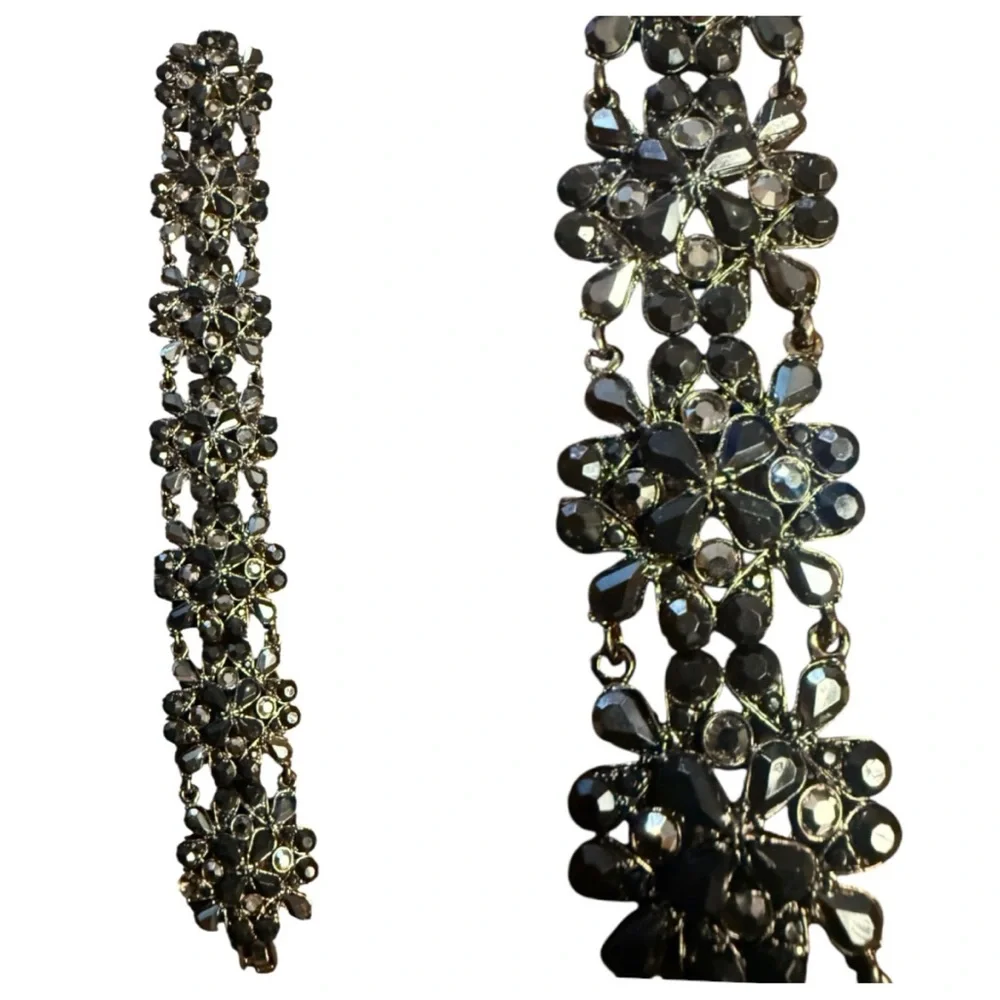 Vintage 1990’s does 1950’s‎ Glam Black Rhinestone Beaded Bracelet, Mid Century